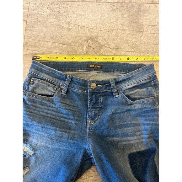 Dear John Joyrich Comfort Skinny Jeans Blue Distressed Patch Denim Womens - Picture 6 of 12